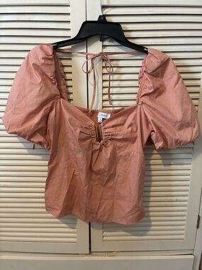 INTERMIX Dusty Rose Puff-Sleeve Tie-Back Top